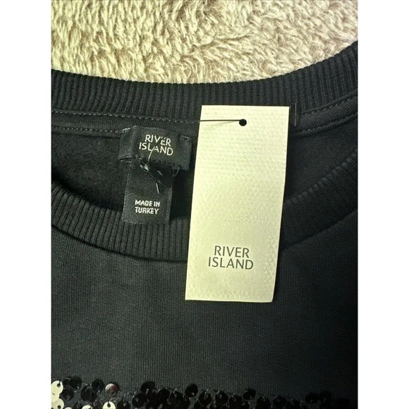 River island Sweatshirt black With Sequins Paris-themed Size S New - Picture 9 of 15